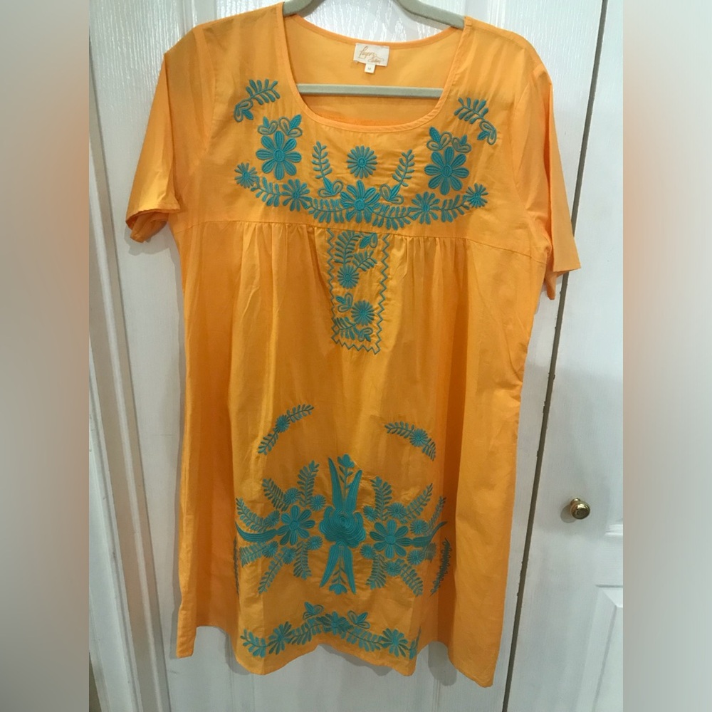 Yellow with green front embroidery, great for pool or beach